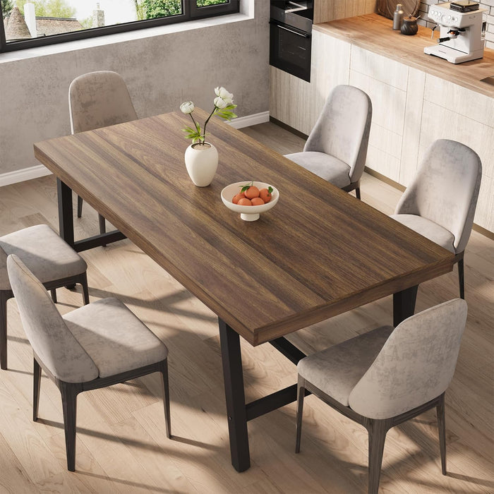 Industrial Dining Table for 6-8, 70.87" Heavy Duty Rectangular Kitchen Table with 2"×2" Metal Legs & Wood Top, Large Dining Table for Home Office, Dining (Brown, 71" Non-Extendable)