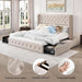 King Size Bed Frame with 4 Storage Drawers and Tufted Headboard Linen Upholstered Platform Bed Frame Wingback Beds with Wooden Slats Support, Easy Assembly, Beige