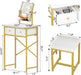 Small Makeup Vanity Desk with Mirror & Chair, Mini Vanity Desk Table Set with Fabric Storage Drawer, 19.7" Compact Vanity Desk for Girls, Dressing Table with Chair for Bedroom, White Golden