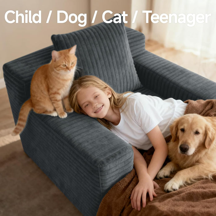 Compact 46-Inch Dark Grey Corduroy Chaise Lounge