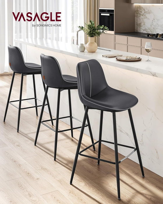 Bar Stools Set of 2, Bar Height Bar Stools with Back, Ergonomic Backrest, Synthetic Leather, Metal Legs, 28.7-Inch Tall Stools for Kitchen Island Home Bar, Ink Black ULBC888B01