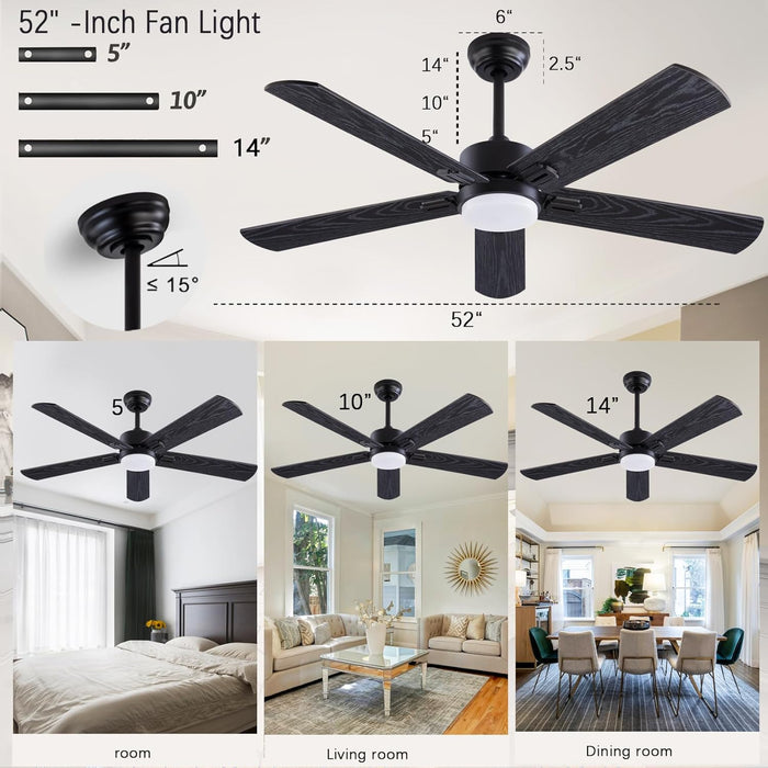 52" Ceiling Fans with Light and Remote,Farmhouse 5 Blades Quiet Reversible DC Motor Ceiling Fans for Modern Indoor/Outdoor/Patio/Living Room/Bedroom(Black/Walnut)