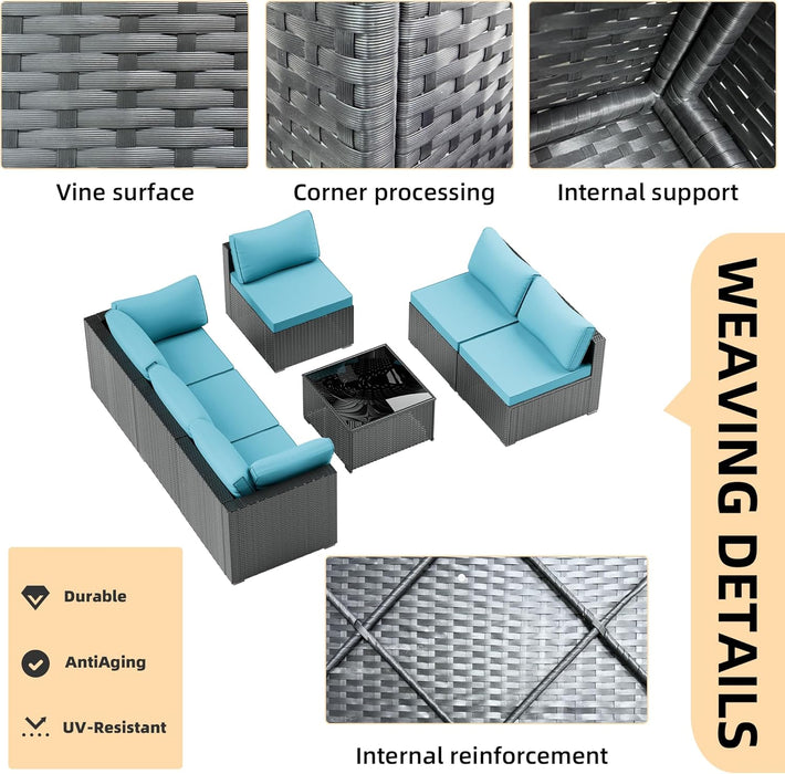 Patio Furniture Set, All-Weather Outdoor Sectional Patio Furniture Set Including 7-Seated Sofa, for Any Patio,Blue