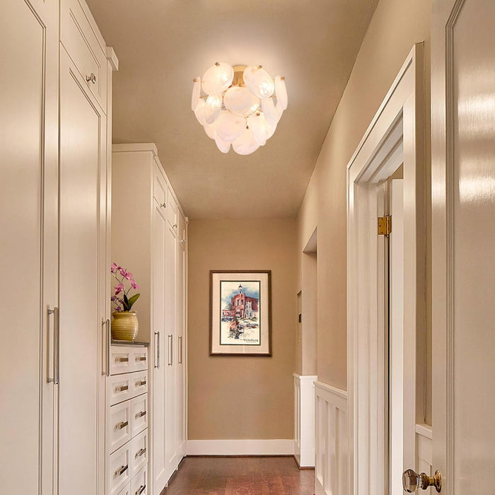 Golden Glass 4-Light Flush Mount Ceiling Chandelier