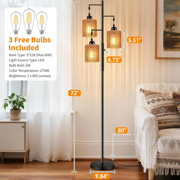 72 Inch Boho Floor Lamp HandwovenShade DimmableLighting