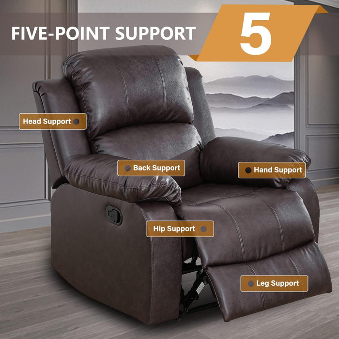 Manual Recliner Sofa Set, Bonded Leather Sofa Set Living Room Furniture, Reclining Sofa Set Leather Recliner Couch with Cup Holder/Storage Console for Living Room (3 Pieces Couch Set, Brown)