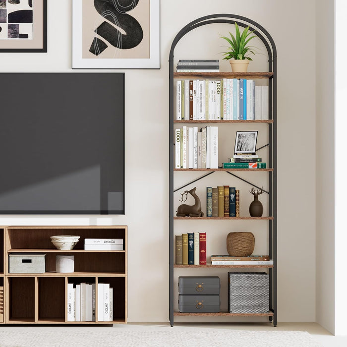 Six Tier Rustic Brown Bookshelf With IndustrialGradeFrame