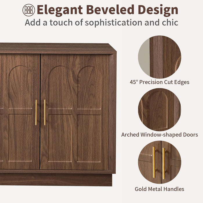 66.5" Sideboard Buffet Cabinet with Storage, Modern Credenza with Arched Doors, Large Wood Accent Cabinet for Living Room Entryway (Walnut)