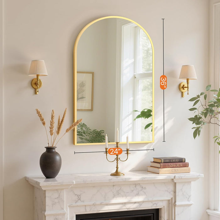 24"X36" Arched Gold Bathroom Mirror Wall Mounted Vanity Metal Frame Mirror for Bedroom, Entryway, Living Room