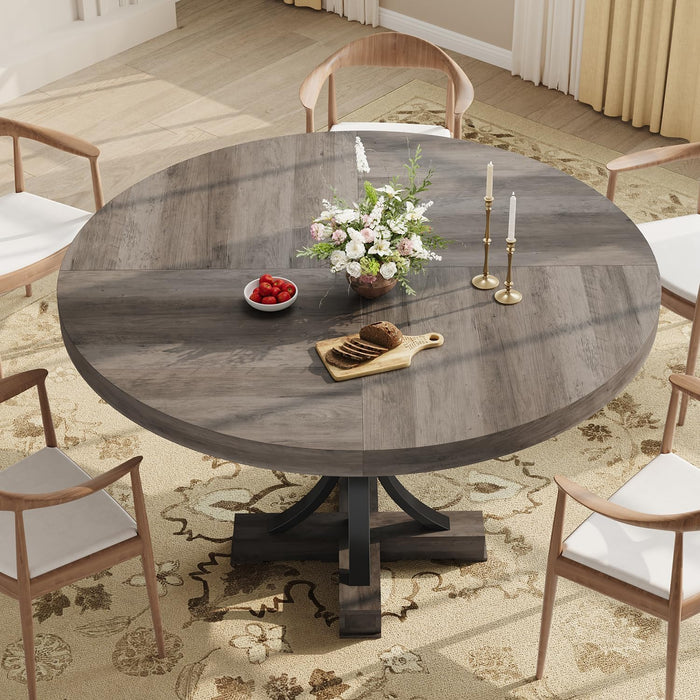47IN Wood round Dining Table for 4-6，Farmhouse round Kitchen Table