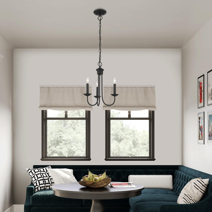 Blackened Steel Three Light Chandelier Living Room