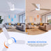 46 Inch Ceiling Fans with Lights and Remote/App Control, Low Profile Ceiling Fan with Light, Flush Mount, 3CCT, 3 Reversible Blades 6 Speeds Modern Ceiling Fan for Bedroom Living Room, White