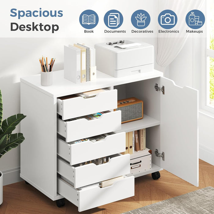 5-Drawer Mobile File Cabinet, Wooden Printer Stand with Storage