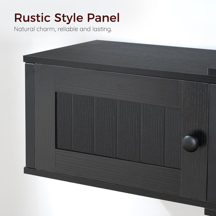 Farmhouse Floating TV Stand with Power Outlet, Wall Mounted Entertainment Center with Doors, Floating Media Console Cabinet with Storage, for Living Room, Bedroom, Black TVBK401E01