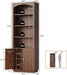Book Shelf and Bookcases with Doors Floor Standing 6 Shelf Display Storage Shelves, 70.8" Tall Bookcase for Home Office, Living Room, Mid-Century Modern, Walnut Brown