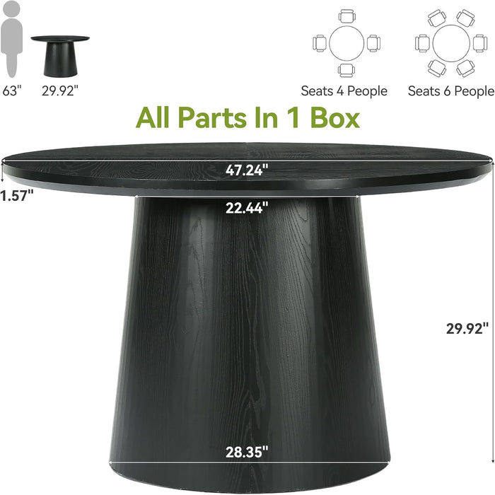 47.24 Inches round Dining Table, Modern Wooden Kitchen Table with Heavy-Duty Table Legs, Space Saving Circle Dinner Furniture for Kitchen, Dining Room, Living Room, Black
