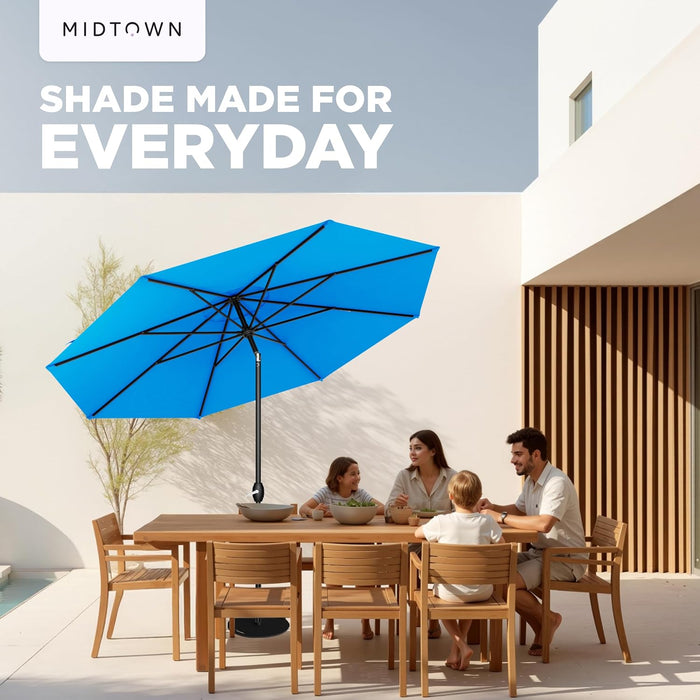 - 10-Year-No-Fade 9 Ft Patio Umbrella with Terylast Fabric, Auto-Tilt Aluminum Frame and 8 Reinforced Ribs for Deck, Pool, Garden & Beach - Cobalt Blue Canopy, Black Pole