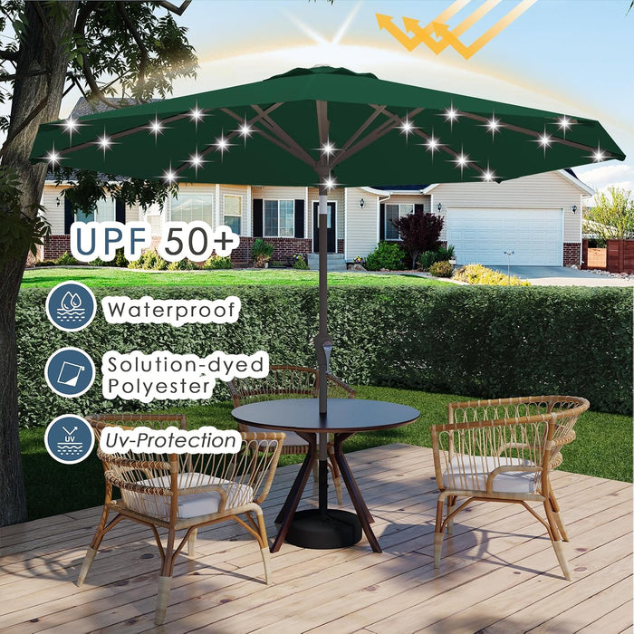 9FT Patio Umbrella with Solar Lights,Outdoor Market Umbrella with Tilt and Crank, LED Lighted Table Umbrella for Garden,Deck,Backyard,Pool,Beach