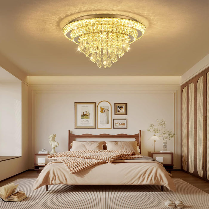 Crystal Ceiling Light Smart Flush Mount Chandelier for Dining Room