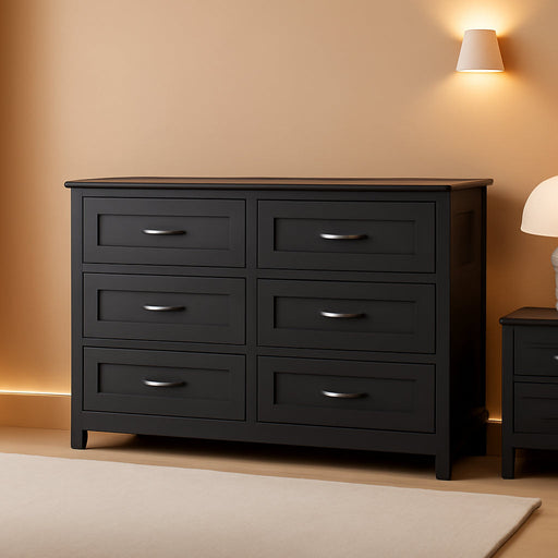 47" 6 Drawer Dresser, Black Wide Chest of Drawers for Bedroom