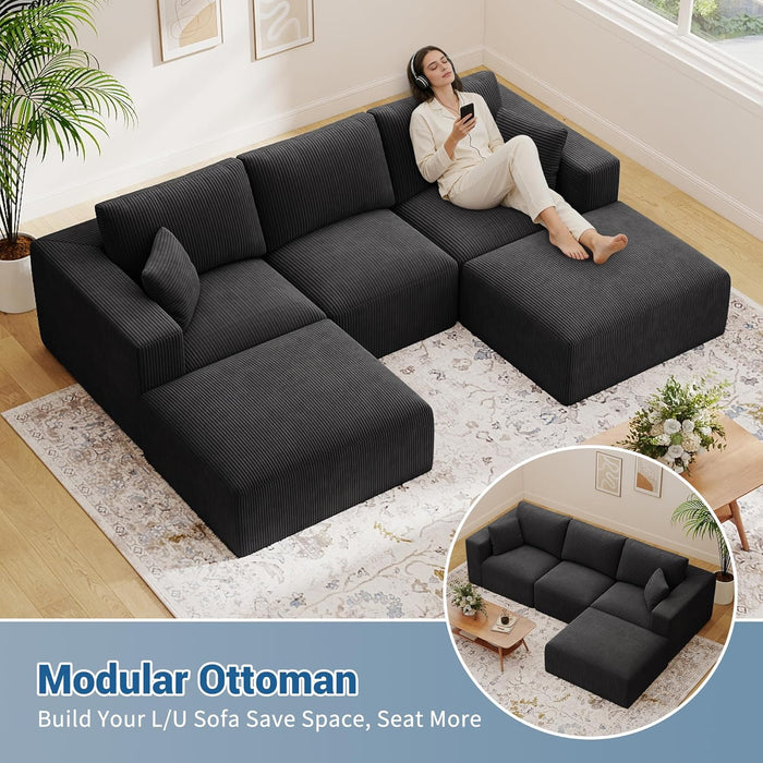 40" Square Stuffed Ottoman Pouf for Sofa Couch, Corduroy Poufs with Foam Chunk Filling, Furry & Fluffy Pouf Footstool Movable Ottoman. 40*31 Floor Poufs Foot Rest for Living Room, Black(2 Piece Set)