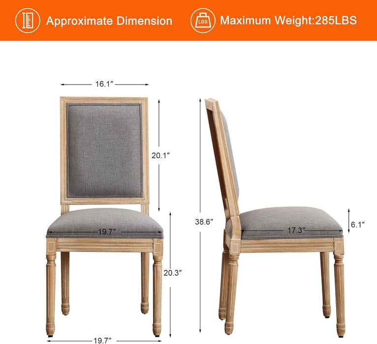 French Country Dining Chairs Set of 2, Upholstered Dining Room Chairs with Back Farmhouse Kitchen Chairs for Living Room, Kitchen, Restaurant (Lightgrey-Square)