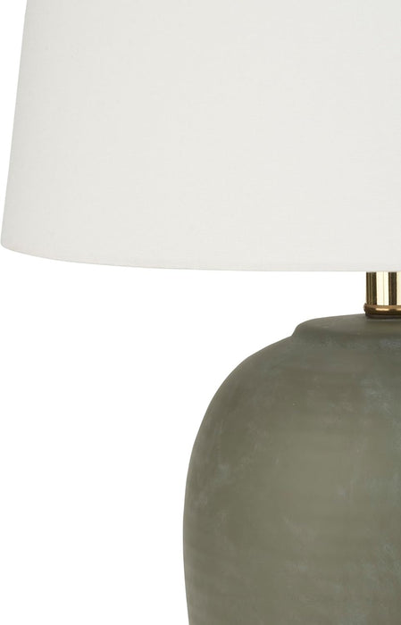 Home 23" Olive Green Ceramic Pot Table Lamp for Bedroom, Living Room, Dining Office, with White Tapered Drum Shade