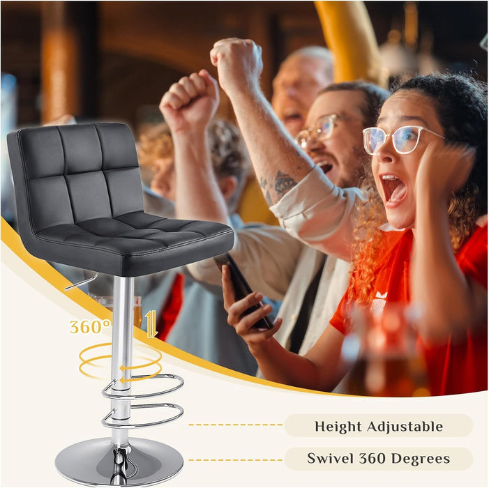 Bar Stools Set of 4, 24 Inch Counter Height Bar Chairs, Upholstered Modern Kitchen Barstools with Metal Base, PU Leather Saddle Stools for Kitchen Island, Inky Black