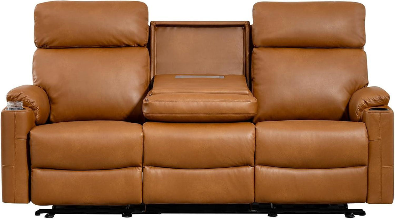 Power Reclining Sofa, Electric 3-Seat Dual Recliner Sofa with USB Ports, Cup Holders, Wall Hugger Sofa & Couch for Living Room Home Theater Apartment RV (Brown)