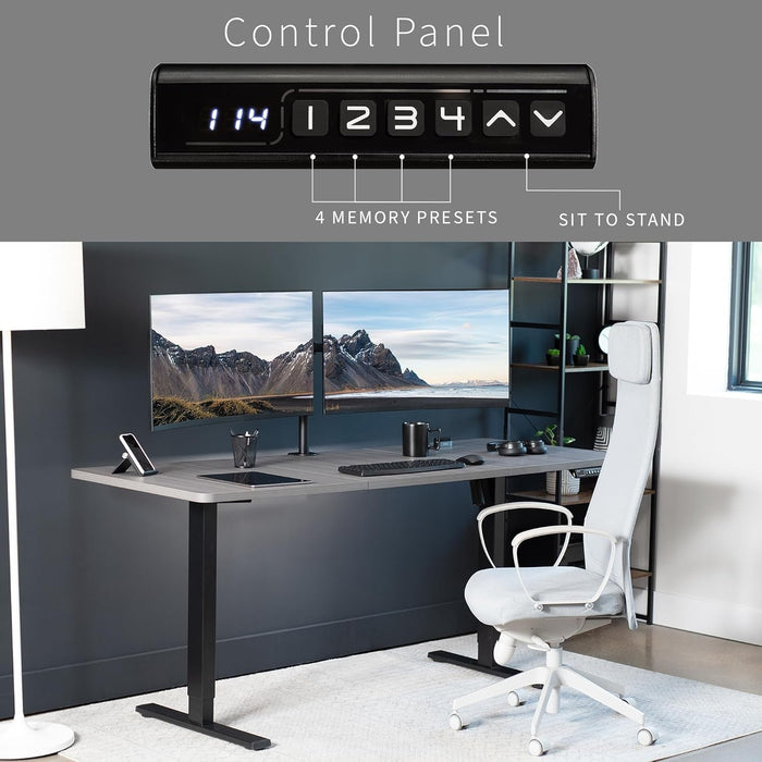 Electric 71 X 30 in Standing Desk, Memory Height Adjustment, 1B Series, Dark Gray Top Black Frame, DESK - KIT - 1B7G - ShipItFurniture