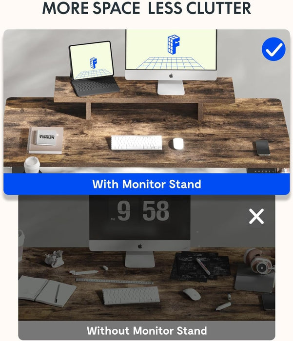 Electric Height Adjustable Standing Desk with Monitor Riser - ShipItFurniture