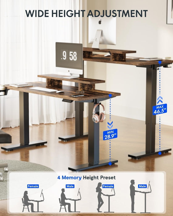 Electric Height Adjustable Standing Desk with Monitor Riser - ShipItFurniture