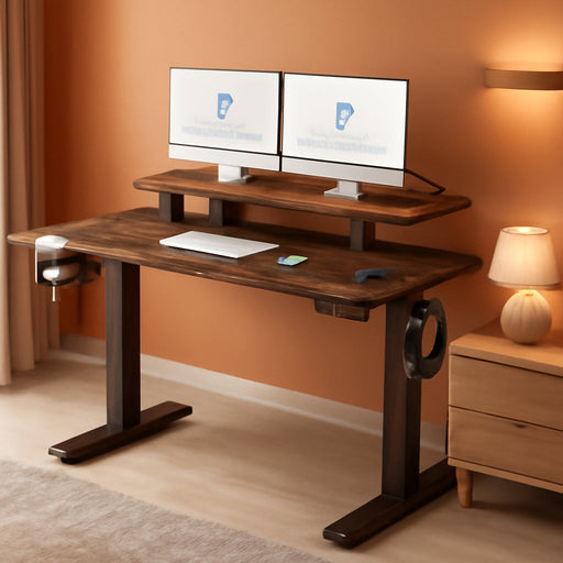 Electric Height Adjustable Standing Desk with Monitor Riser - ShipItFurniture
