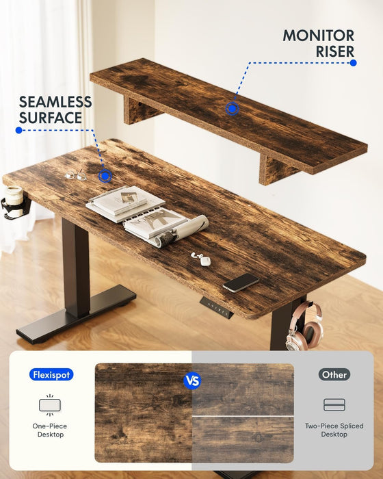 Electric Height Adjustable Standing Desk with Monitor Riser - ShipItFurniture