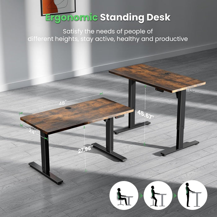Electric Standing Desk Adjustable - 48 X 24 Inch Sit Stand up Desk with Cable Management - 3 Memory Preset Adjustable Height Table - ShipItFurniture