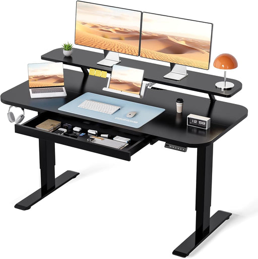 Electric Standing Desk with Drawers, 48 X 24'' Sit Stand up Desk with Monitor Stand, Laptop Stand, Height Adjustable Ergonomic Home Office Computer Desk with Memory Preset Controller (Black) - ShipItFurniture