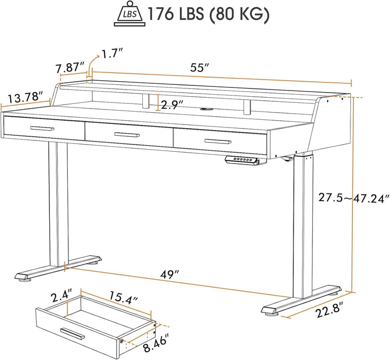 Electric Standing Desk With Drawers Adjustable Height Feature - ShipItFurniture
