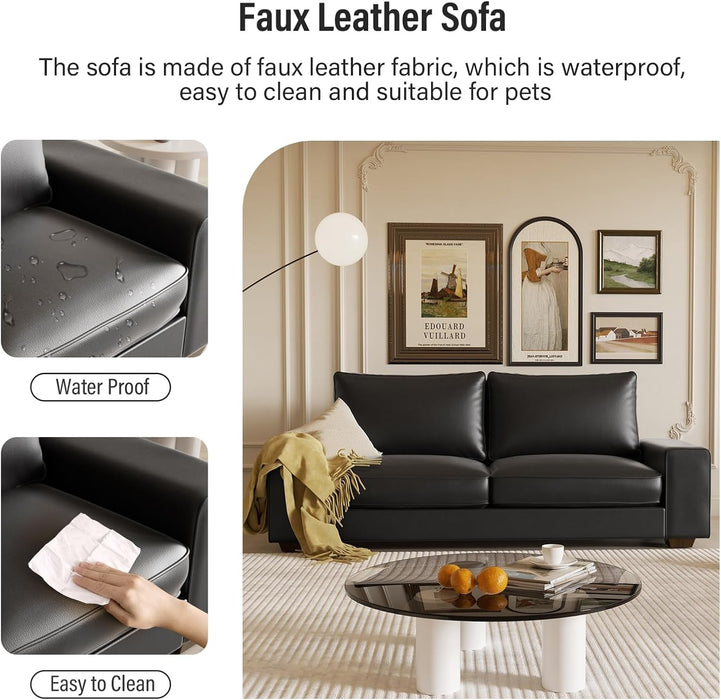 Elegant Faux Leather Mid Century Loveseat Sofa with Pockets - ShipItFurniture