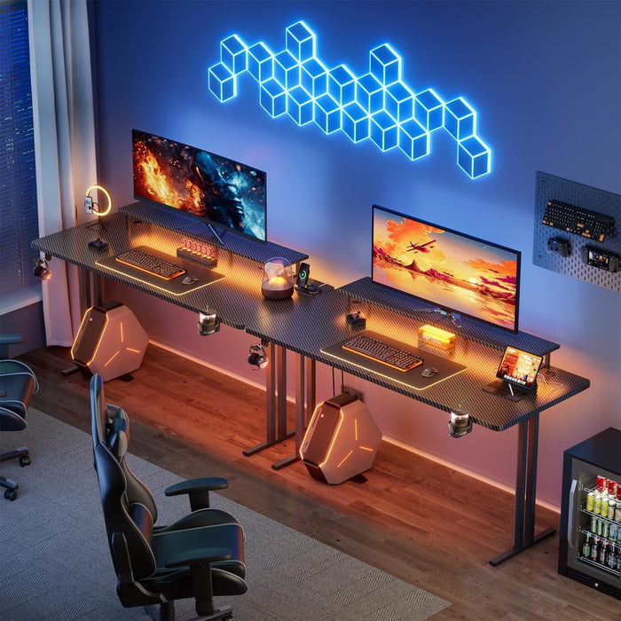 Ergonomic 63 Inch Gaming Desk With LED Lights - ShipItFurniture