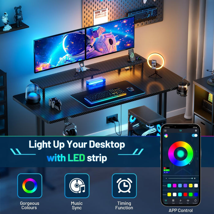 Ergonomic 63 Inch Gaming Desk With LED Lights - ShipItFurniture