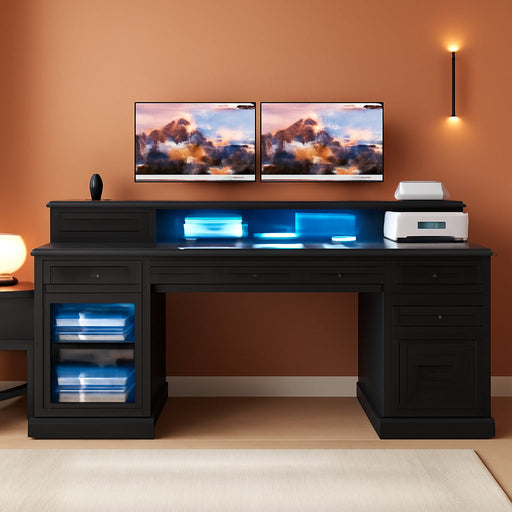 Executive Desk with Charging Station and LED Lights - ShipItFurniture