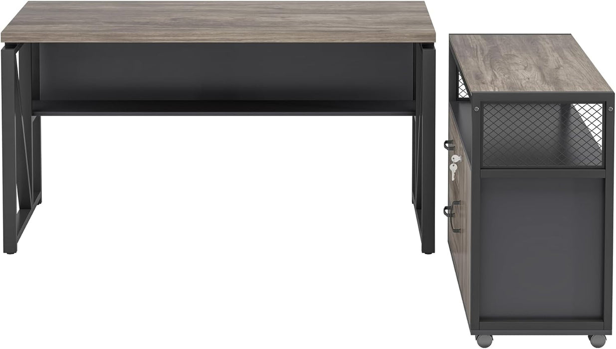 Executive Office Computer Desk and Mobile File Cabinet - ShipItFurniture