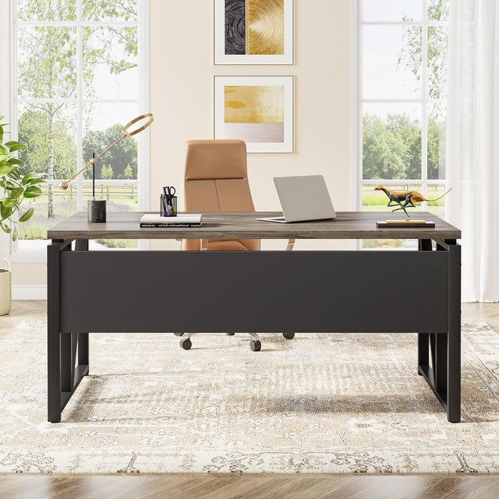 Executive Office Computer Desk and Mobile File Cabinet - ShipItFurniture