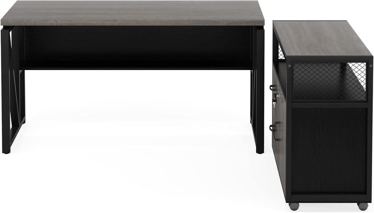 Executive Office Computer Desk and Mobile File Cabinet - ShipItFurniture