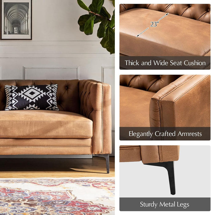 Extra Long Faux Leather Sofa with Stylish Metal Legs - ShipItFurniture