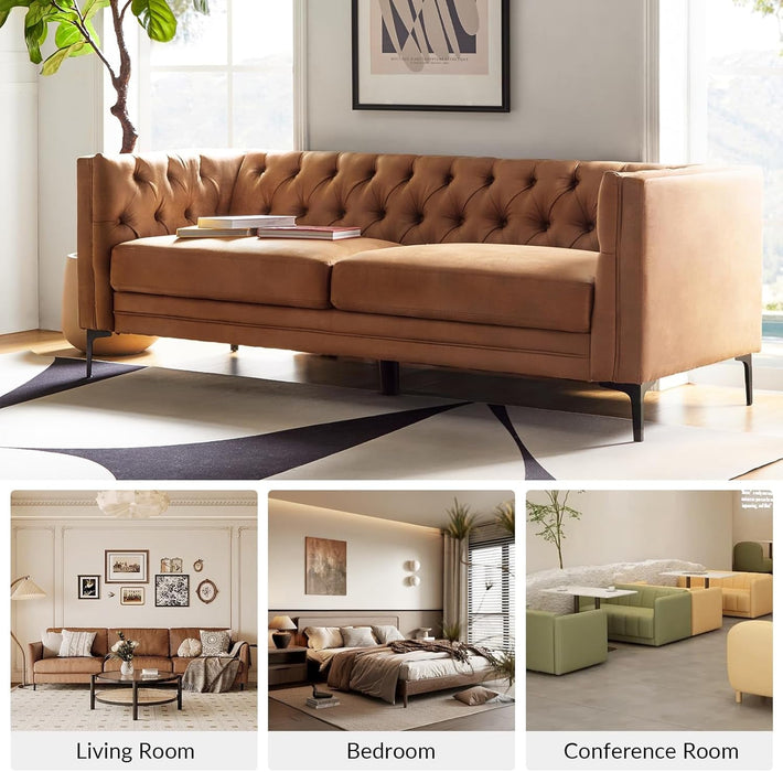 Extra Long Faux Leather Sofa with Stylish Metal Legs - ShipItFurniture