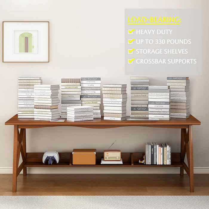 Extra Long Solid Wood Desk with Bookshelf Storage - ShipItFurniture