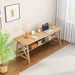 Extra Long Solid Wood Desk with Bookshelf Storage - ShipItFurniture
