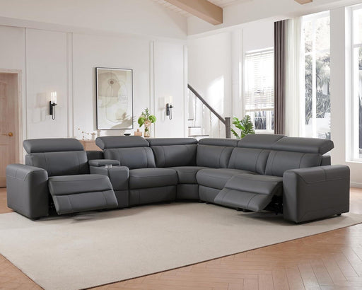 Power Recliner Sofa, Electric Reclining Sofa with Console & Dual Recliner, Leather Sectional Couch for Living Room, Grey