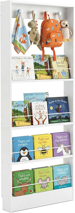 White Wall-Mounted 4-Tier Kids' Bookshelf Organizer